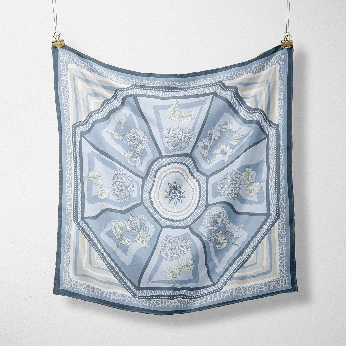 The Lauren silk scarf — hand-drawn CB Grey design