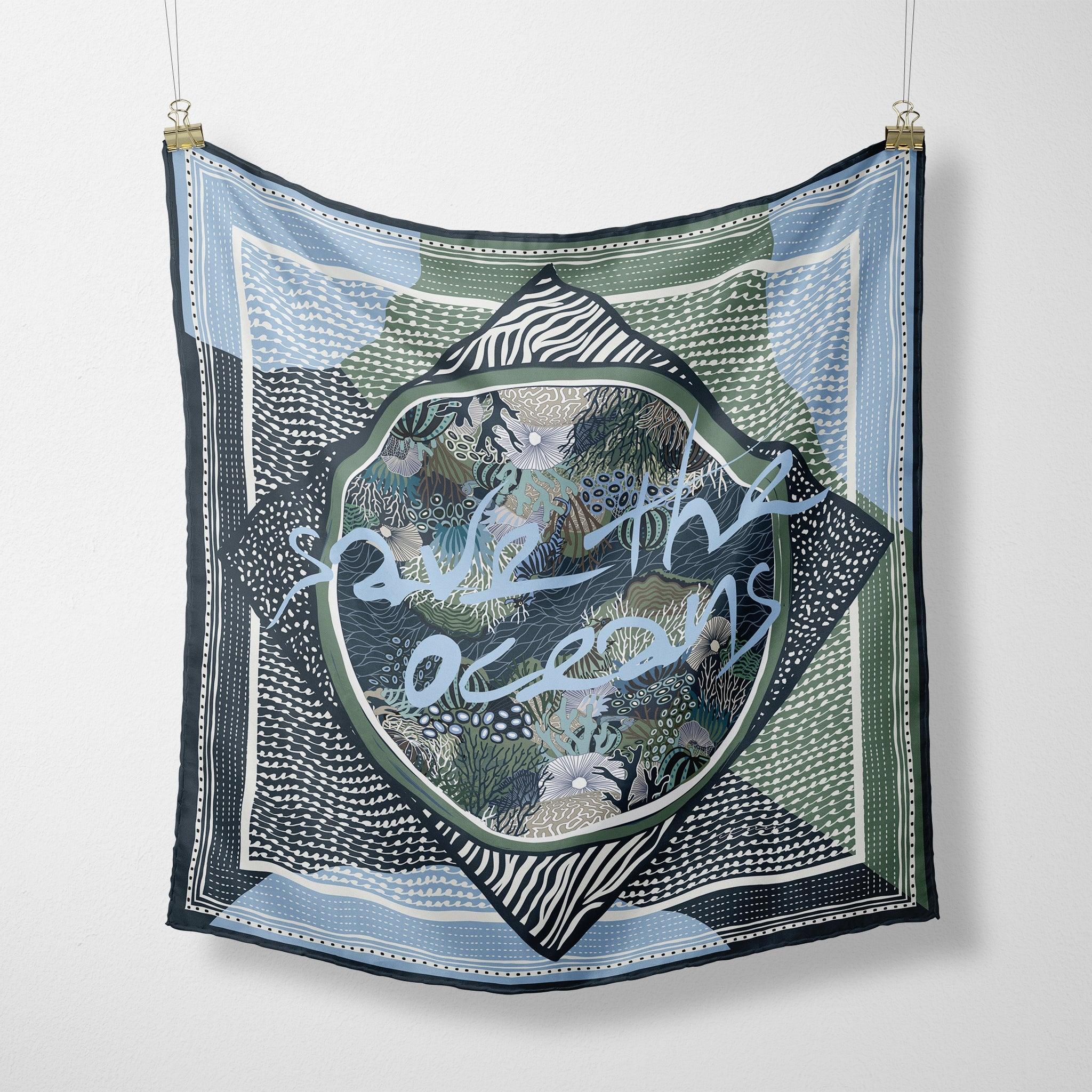 The Meredith silk scarf — hand-drawn CB Grey design