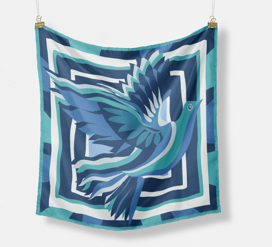 The Free Bird silk scarf in the hand-drawn Free Bird print — CB Grey