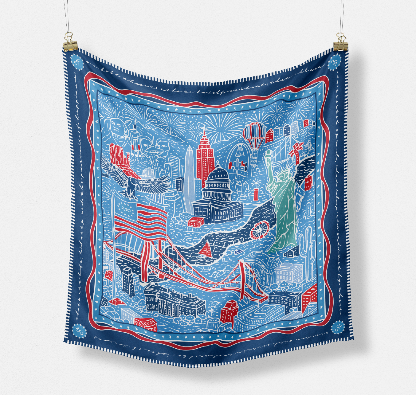 CB Grey x Freedom 250 silk scarf — America's 250th commemorative design