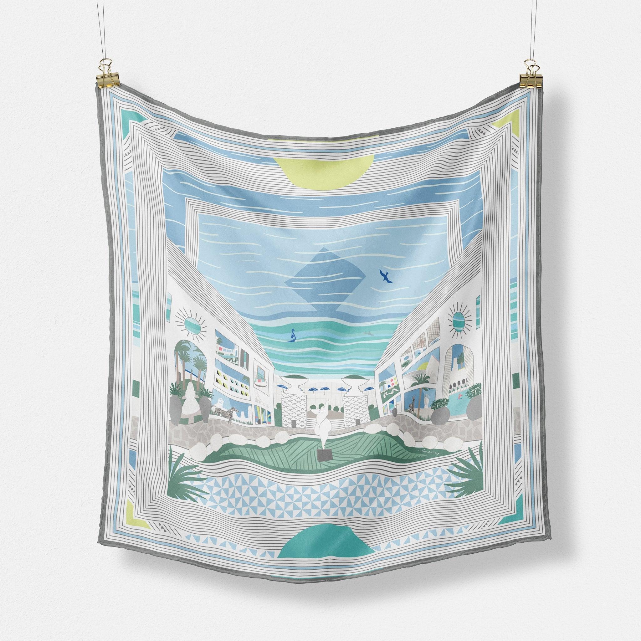 The Alys silk scarf — hand-drawn CB Grey design