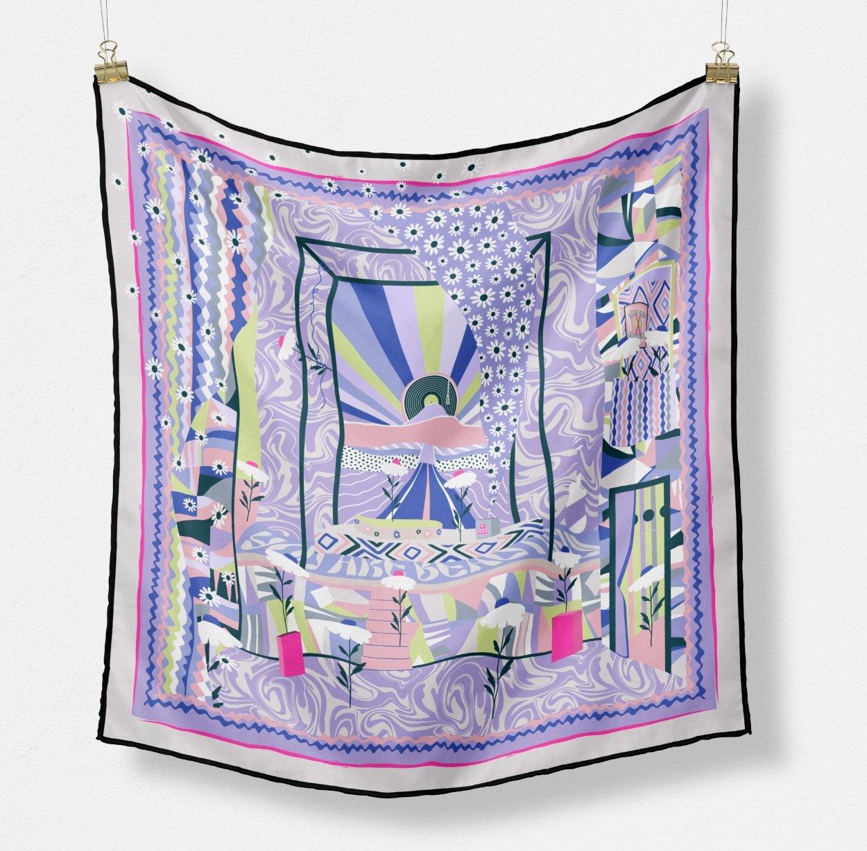 The Carla silk scarf — hand-drawn CB Grey design