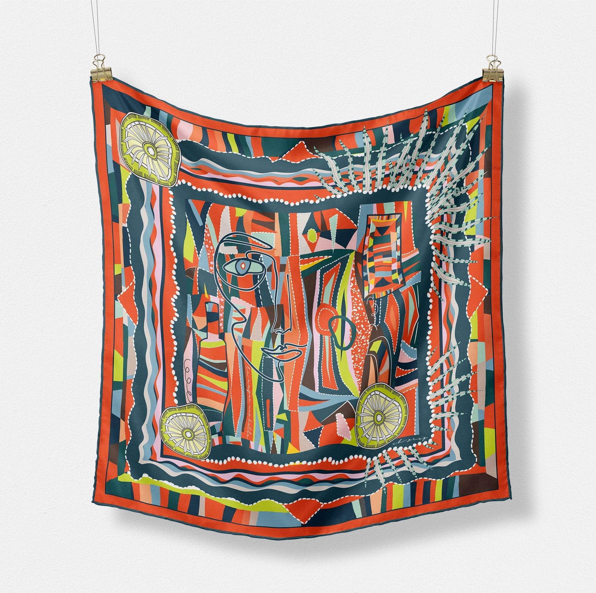 The Curamia silk scarf — hand-drawn CB Grey design
