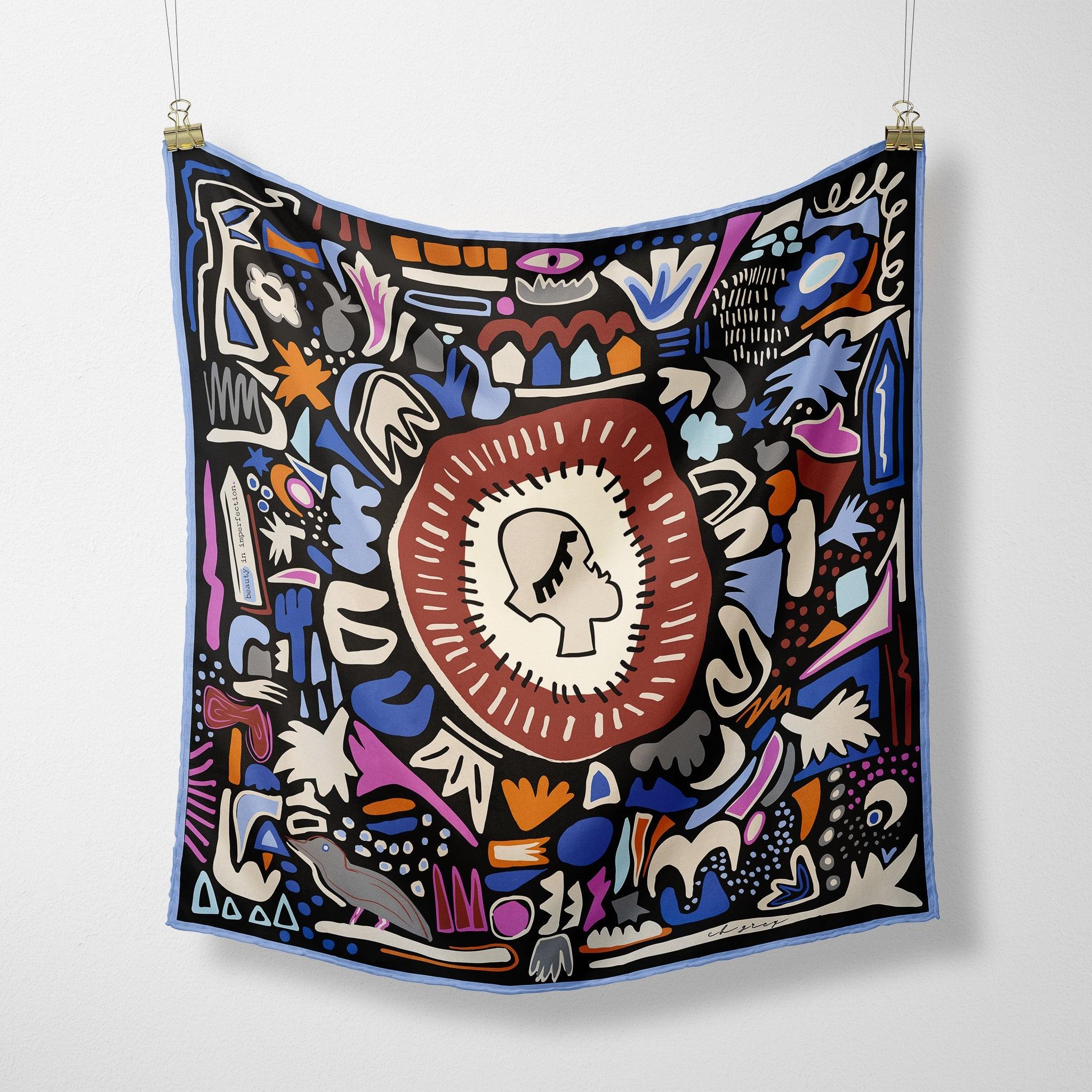 The Elise silk scarf — hand-drawn CB Grey design