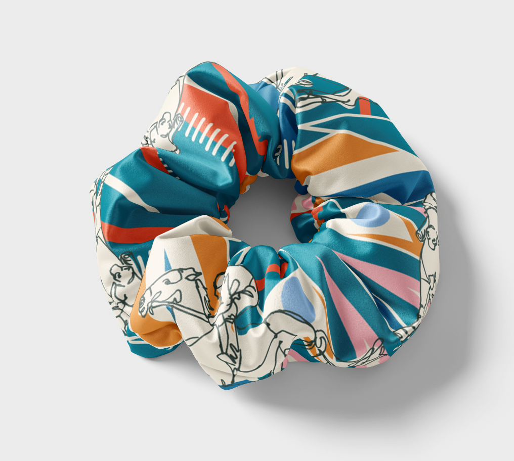 The Jenn silk scrunchie in the hand-drawn Jenn print — CB Grey