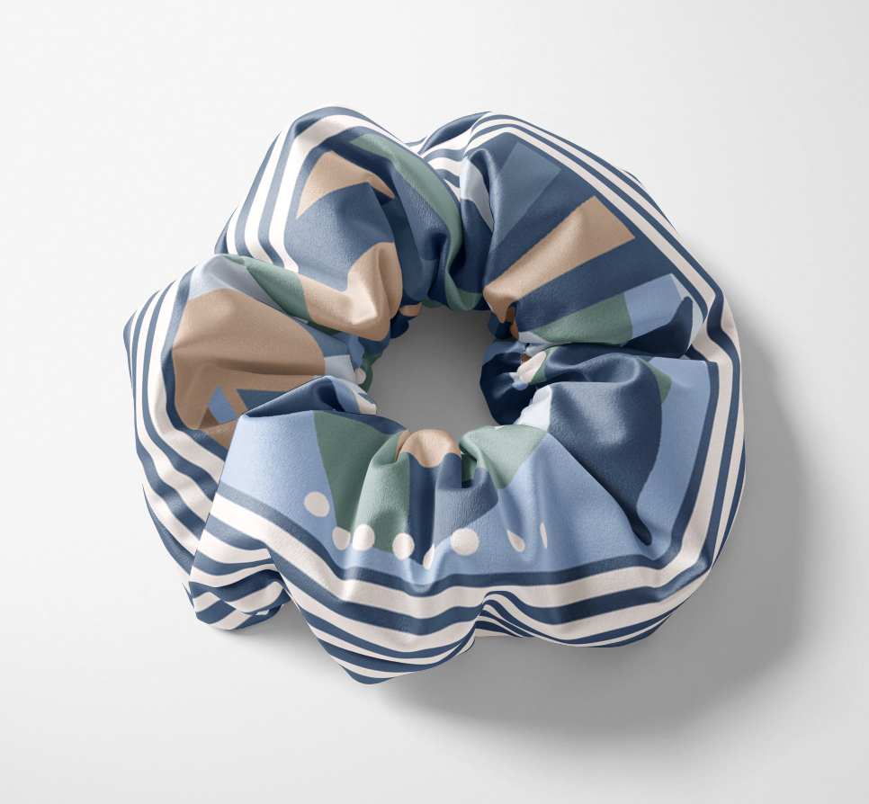 The Chloe silk scrunchie in the hand-drawn Chloe print — CB Grey