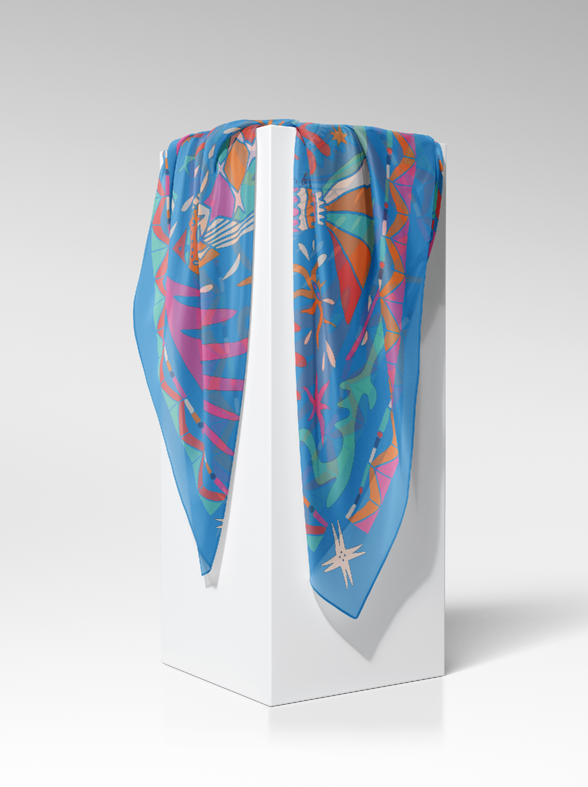 The Sirena shawl in the hand-drawn Sirena print — CB Grey